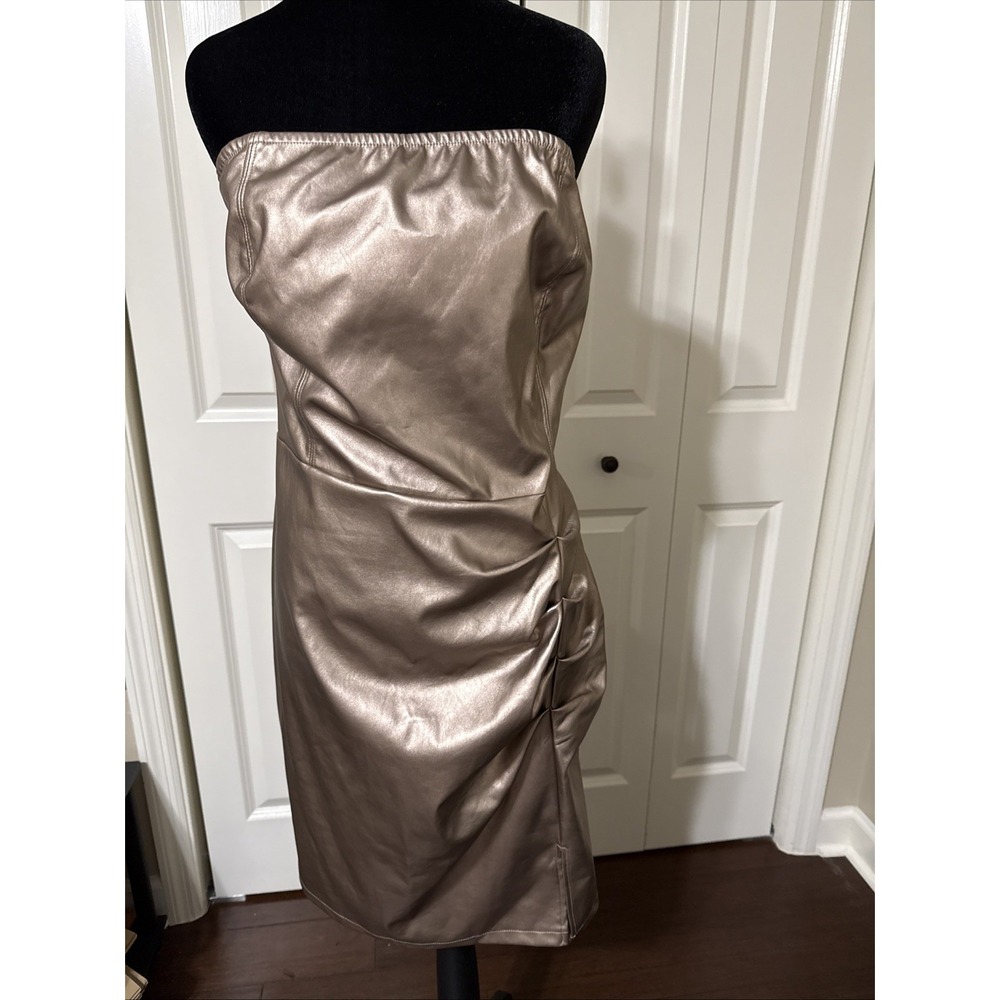 Grace Karin Faux Leather Strapless Ruched Mini Cocktail Dress Metallic XL NYE